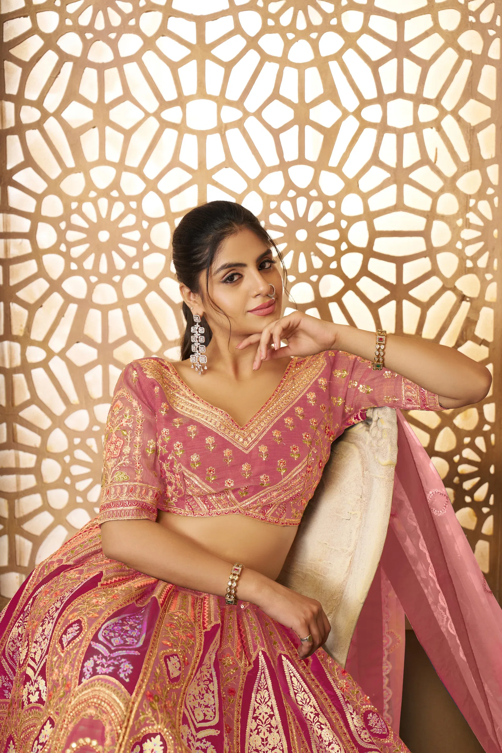 Kf 31 Pink Banarasi Silk Embroidered Lahenga For Wedding Wholesalers In Delhi

